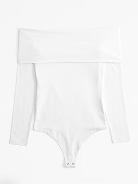 Abercrombie & Fitch White Off-Shoulder Long-Sleeve Bodysuit